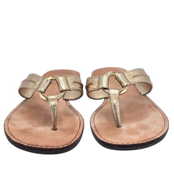 Lilly Pulitzer Thong Flat Sandals Gold Metallic Leather Flip Flops Women's 6.5M - Picture 6 of 9